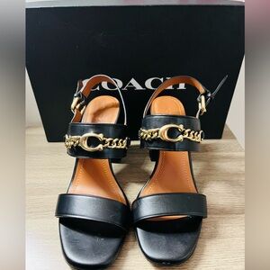 COACH Mari 85 Black Leather Women’s Sandal, Original Box Included - US Size 6.5